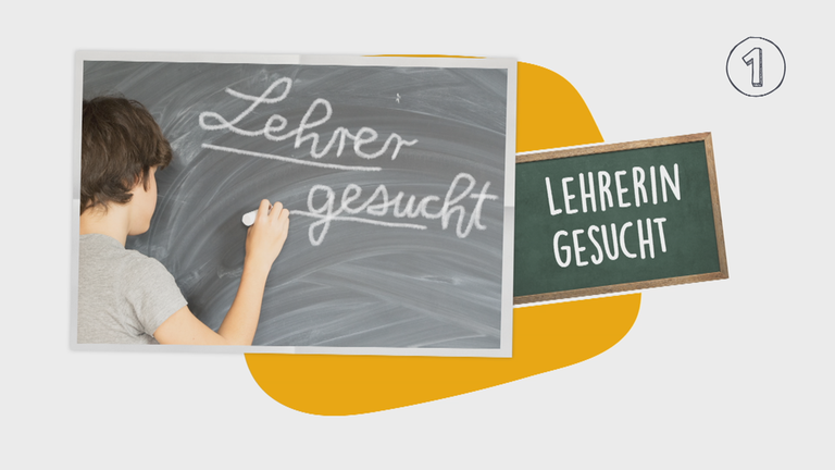 Lehrer schreibt auf Tafel "Lehrer gesucht