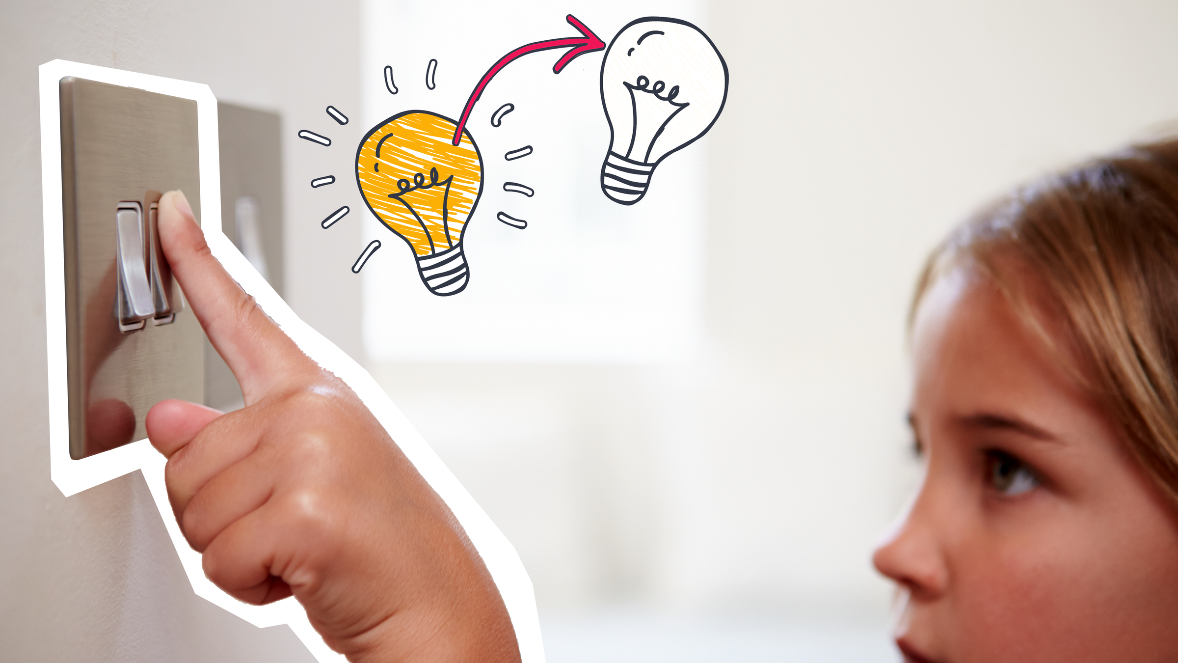 Lichtschalter wird angemacht von Mädchen Detail