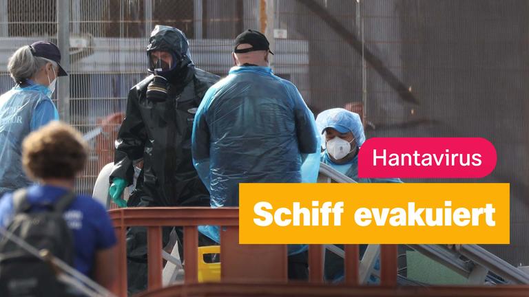 Evakuierung des Hantavirus-Kreuzfahrtschiffes - Menschen mit Schutzanzügen und Masken