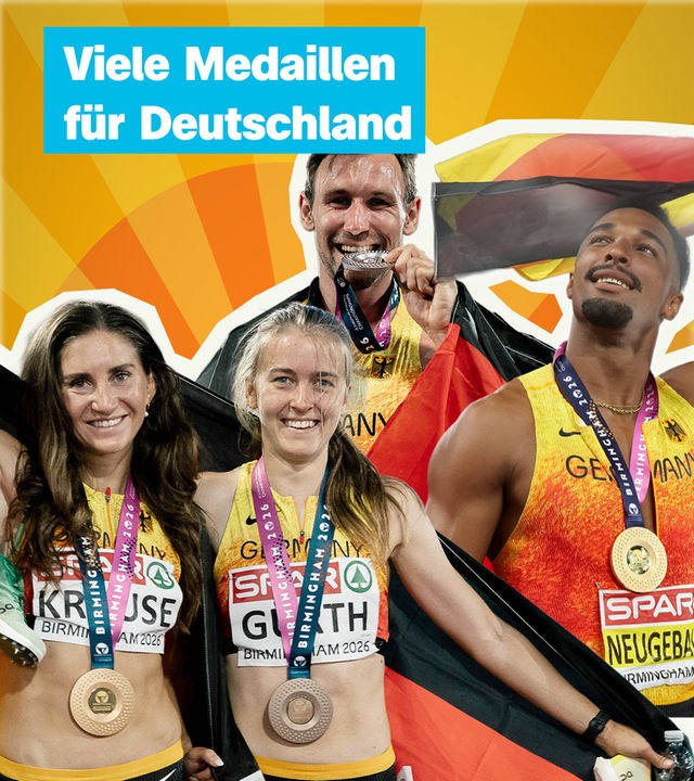 Deutsche Leichtathleten und Leichtathletinnen mit Medaillen