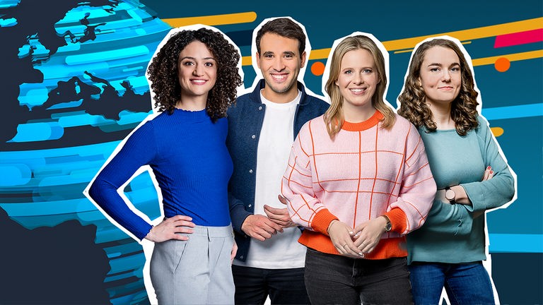 Die logo!-Moderatorinnen und Moderatoren Maral, Sherif, Linda und Lotte