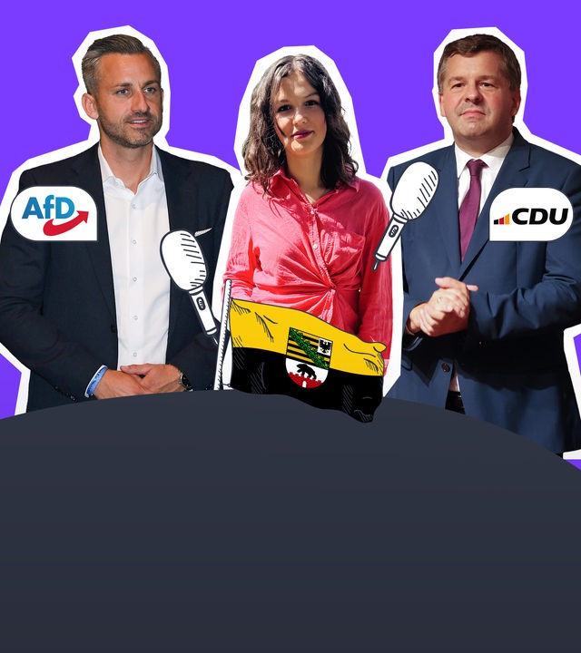 Ulrich Siegmund (AfD), Schülersprecherin Lucienne und Sven Schulze (CDU)