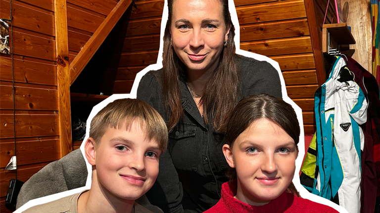 Gruppenfoto: Reporterin Magdalena mit zwei Kindern