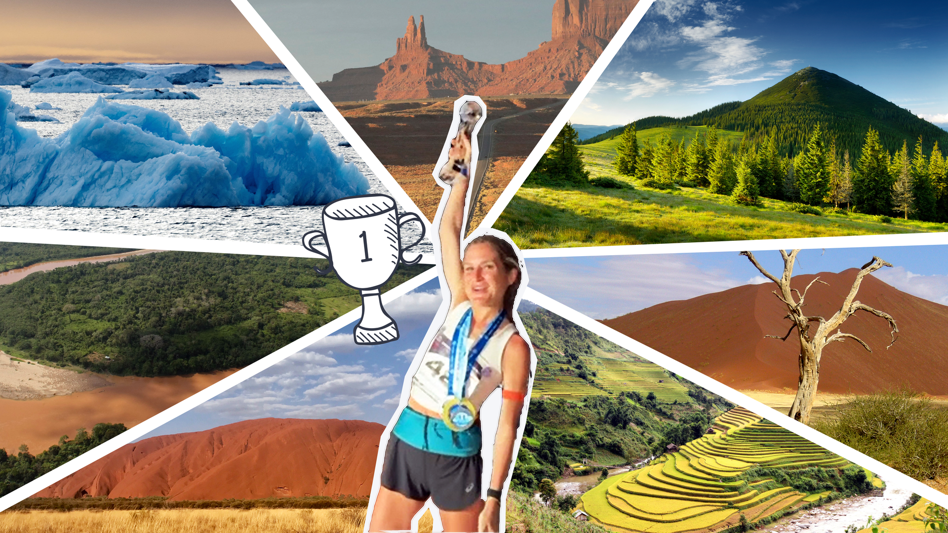 Estefanía Unzu freut sich über Sieg, Bilder von allen sieben Kontinenten