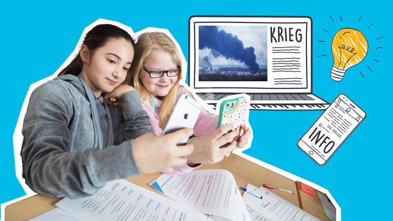 Zwei Kinder mit Smartphones und Medienkompetenz
