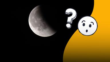 Auf dem Bild sieht man eine Mondfinsternis, ein Emoji und ein Fragezeichen. 