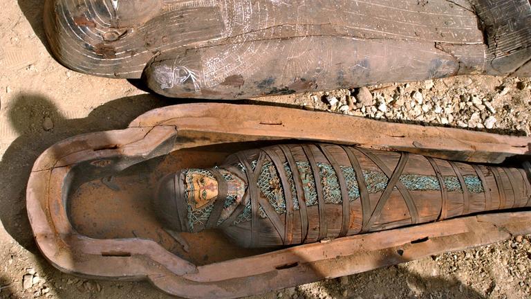 Mumie in Holzsarg