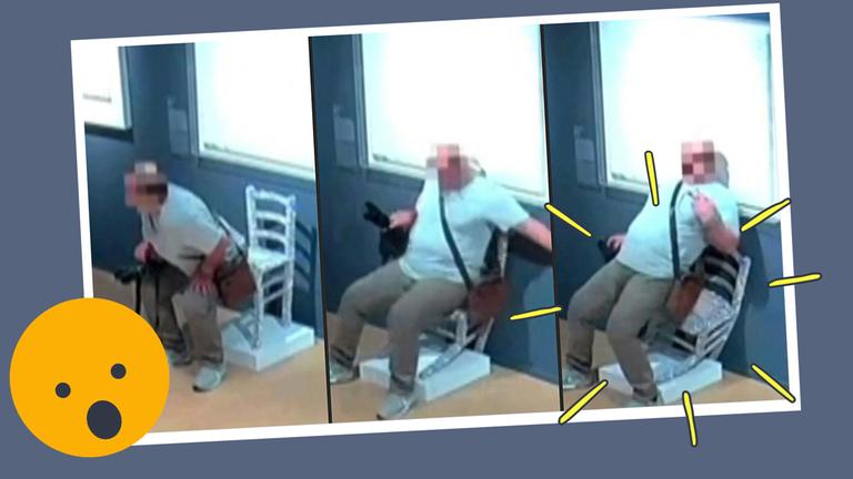 Museumstuhl kracht zusammen