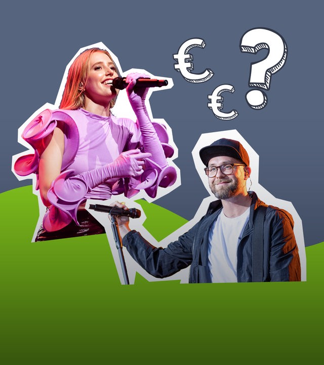 Sängerin Lea und Sänger Mark Forster; Euro-Zeichen; Fragezeichen