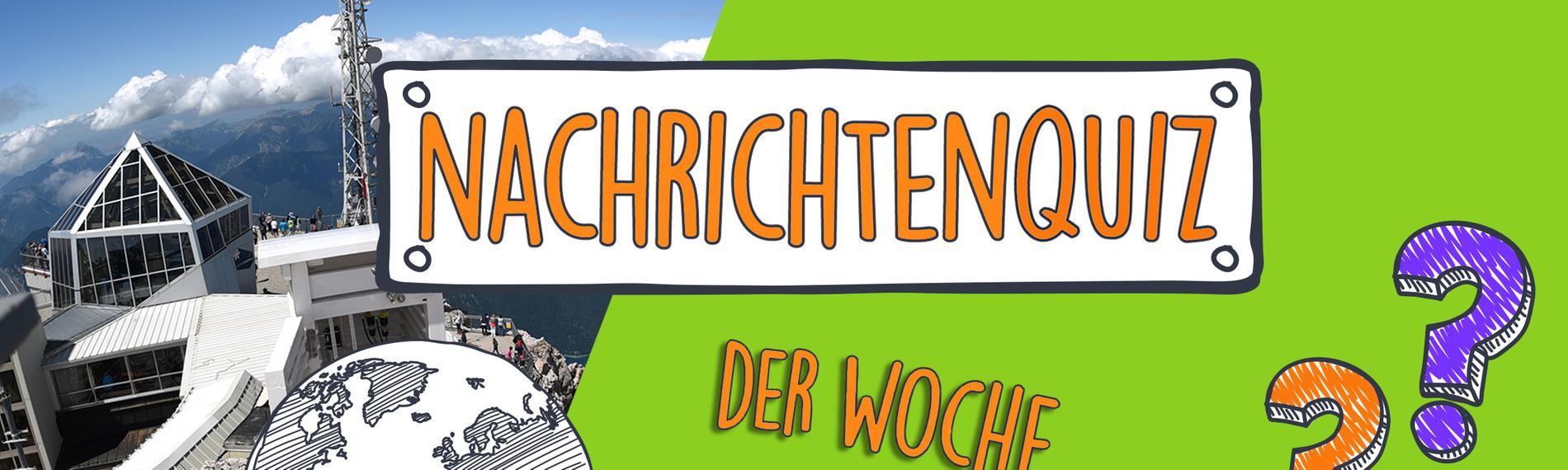 Kollage aus einem Bild der Wetterstation auf der Zugspitze, einer Weltkugel und dem Schriftzug UNESCO. Dazu drei bunte Fragezeichen in lila, grün und orange.