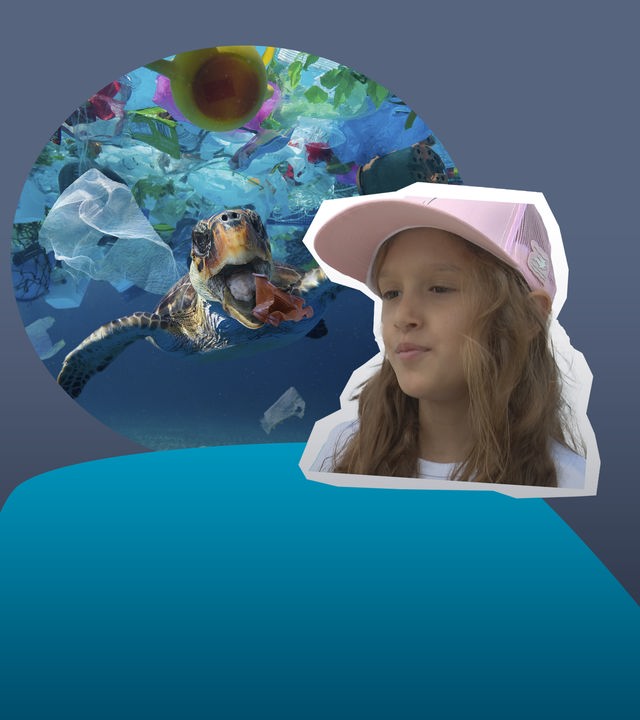Nina schützt das Meer, indem sie Plastik sammelt und über Meeresverschmutzung in ihrer Schule aufklärt.