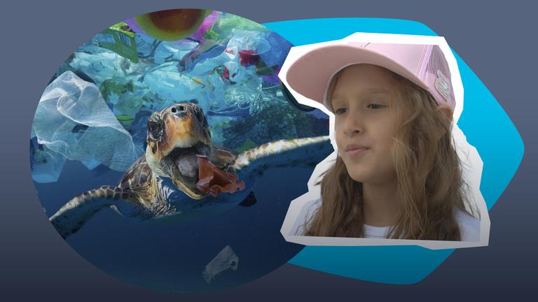 Nina schützt das Meer, indem sie Plastik sammelt und über Meeresverschmutzung in ihrer Schule aufklärt.