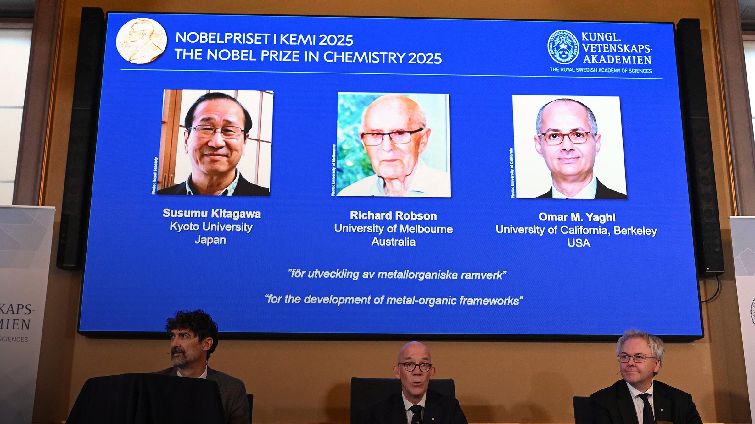 Die Gewinner des Chemie-Nobelpreises Susumu Kitagawa, Richard Robson und Omar M. Yaghi