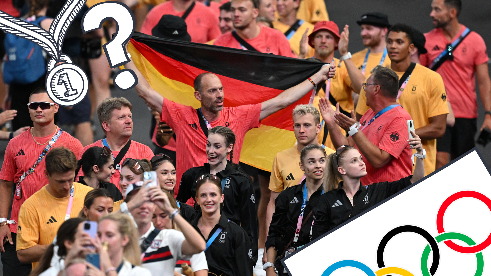 Deutsches Team mit deutscher Flagge bei Olympia-Abschlussfeier 2024