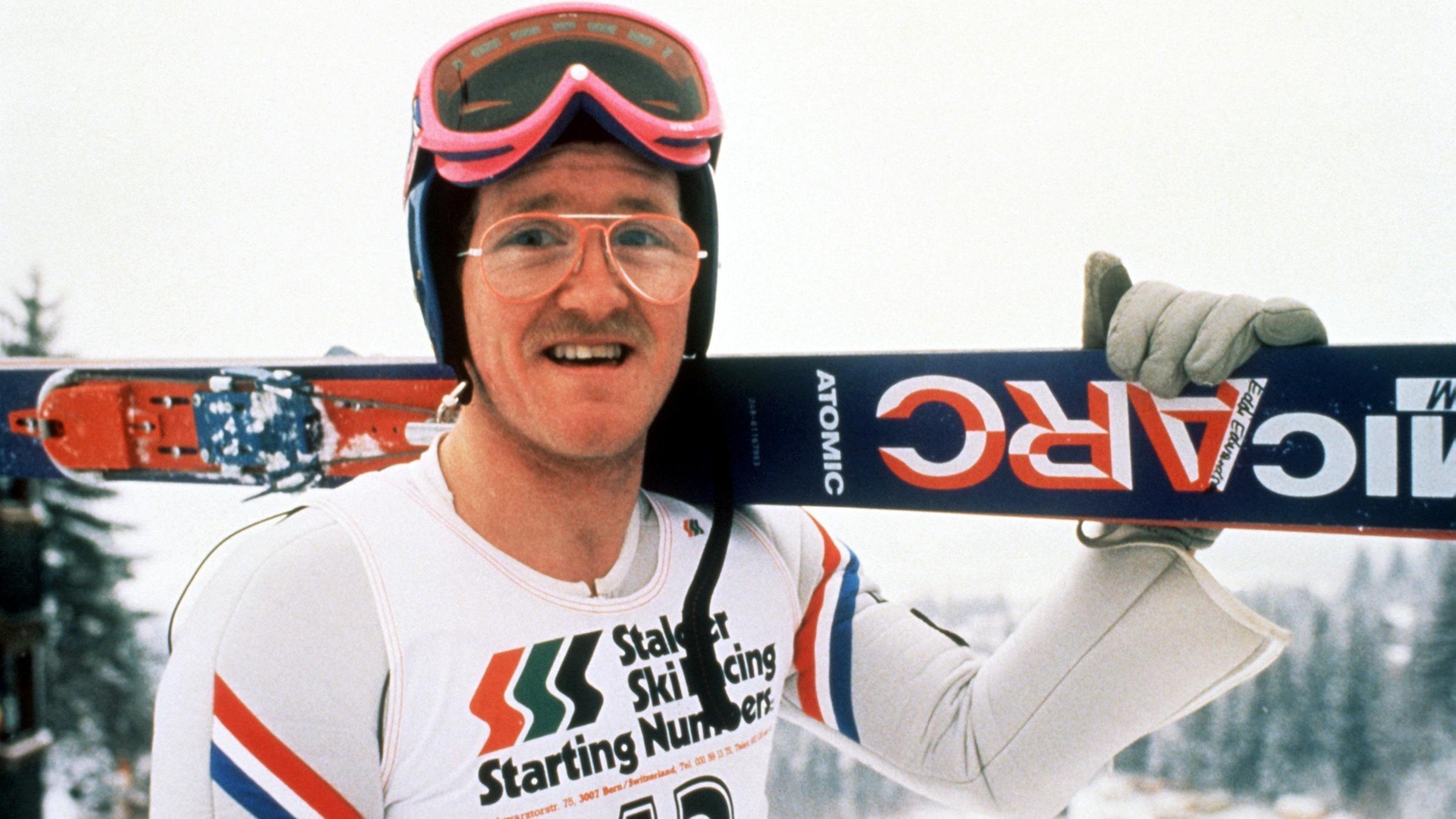 Der englische Skispringer Michael Edwards, bekannt als "Eddie the Eagle", 1988 bei den Olympischen Winterspielen in Calgary. 