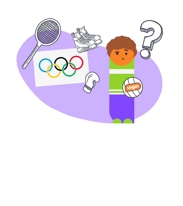 Grafik: Emo mit Fragezeichen, daneben olympische Ringe und Sportsymbole