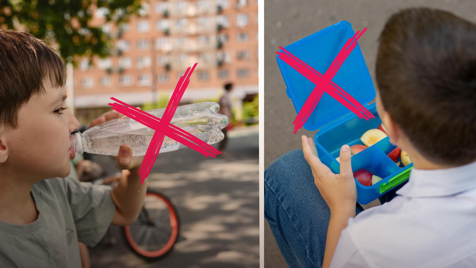 Plastikflasche und eine Brotdose aus Plastik
