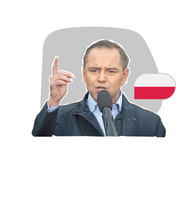 Karol Nawrocki ausgeschnitten, daneben polnische Flagge