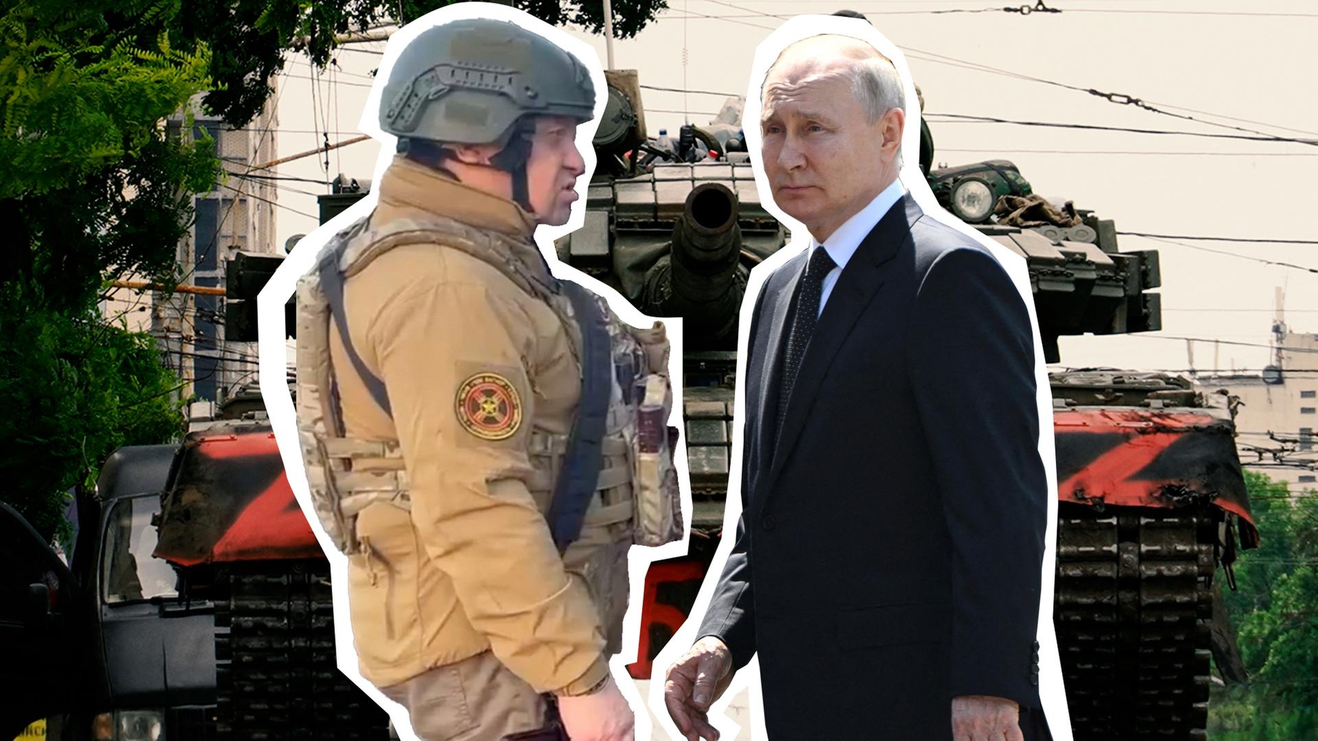 Jewgenij Prigoschin (links) und Präsident Wladimir Putin (rechts)