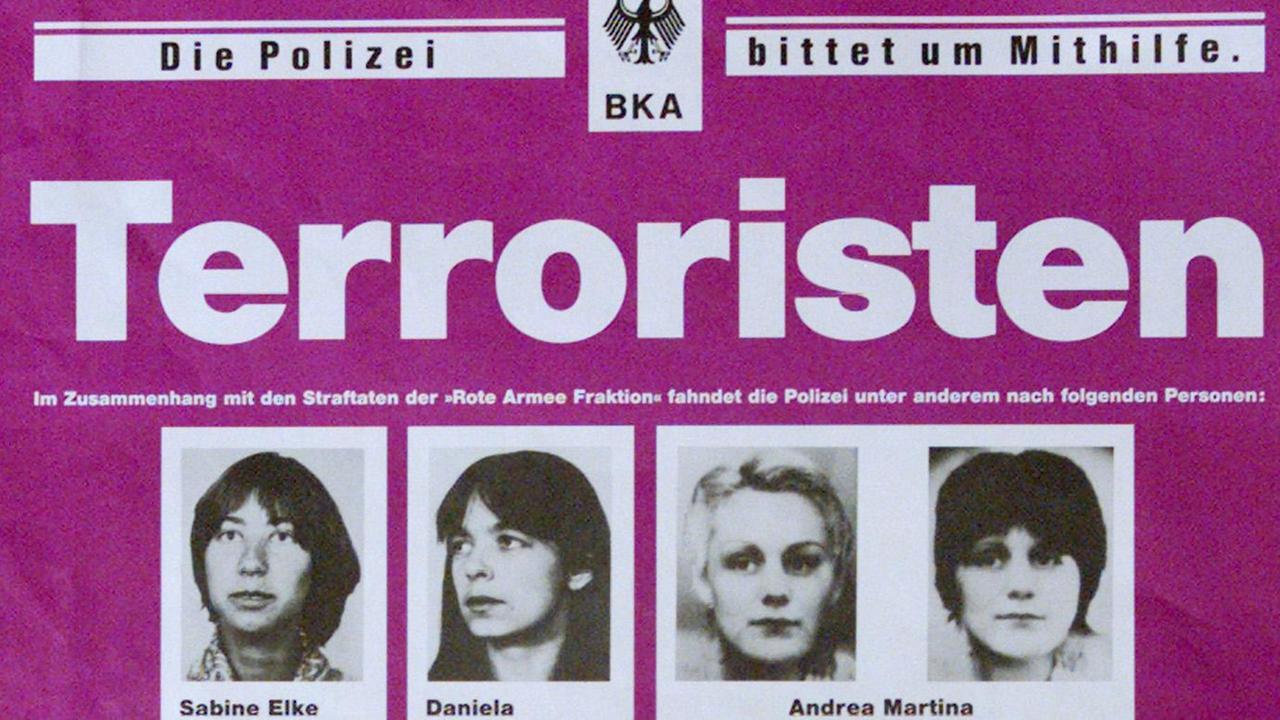 Fahndungsplakat mit Fotos gesuchter RAF-Terroristen