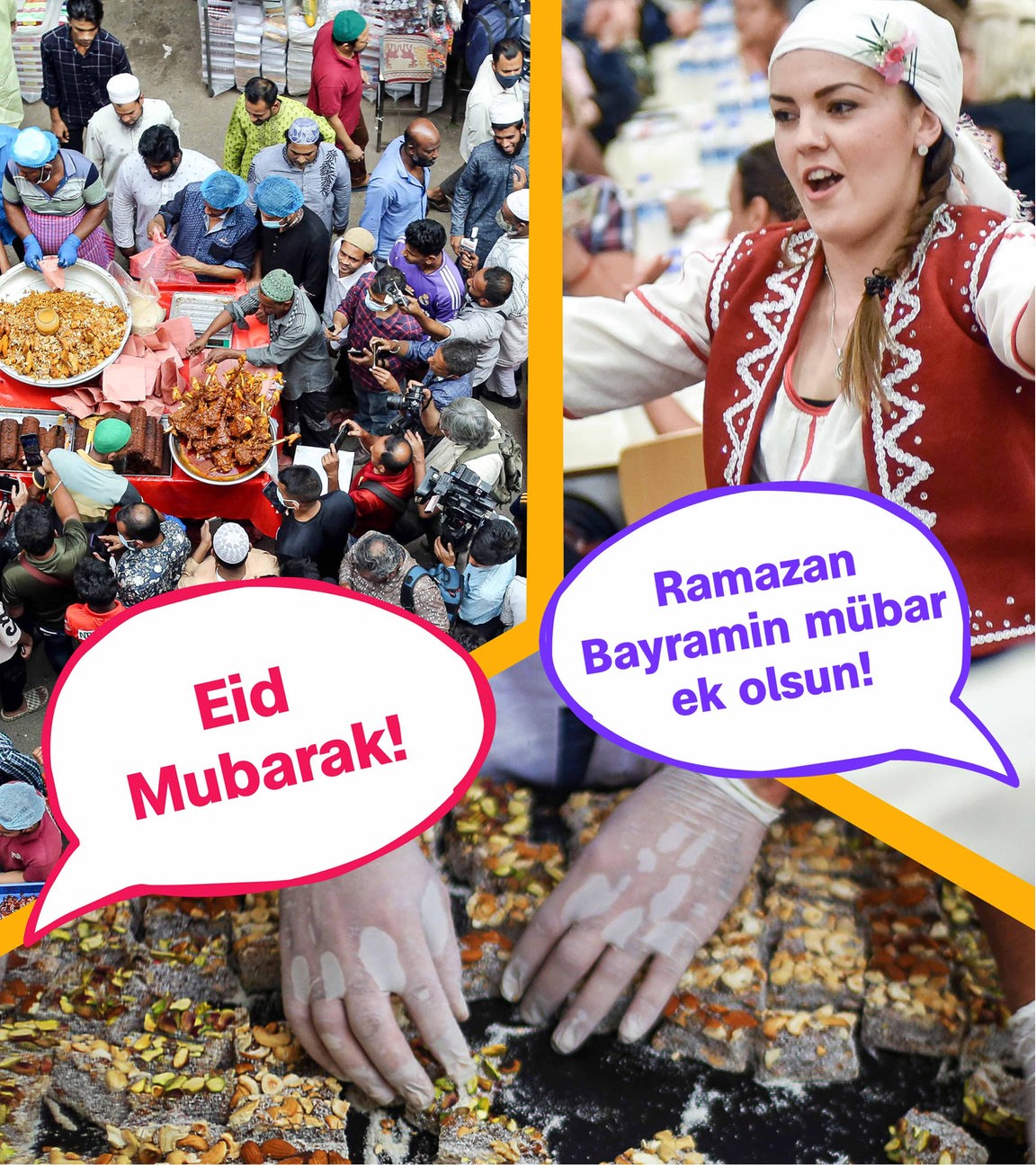 Menschen feiern Ramadan-Ende und backen Süßigkeiten