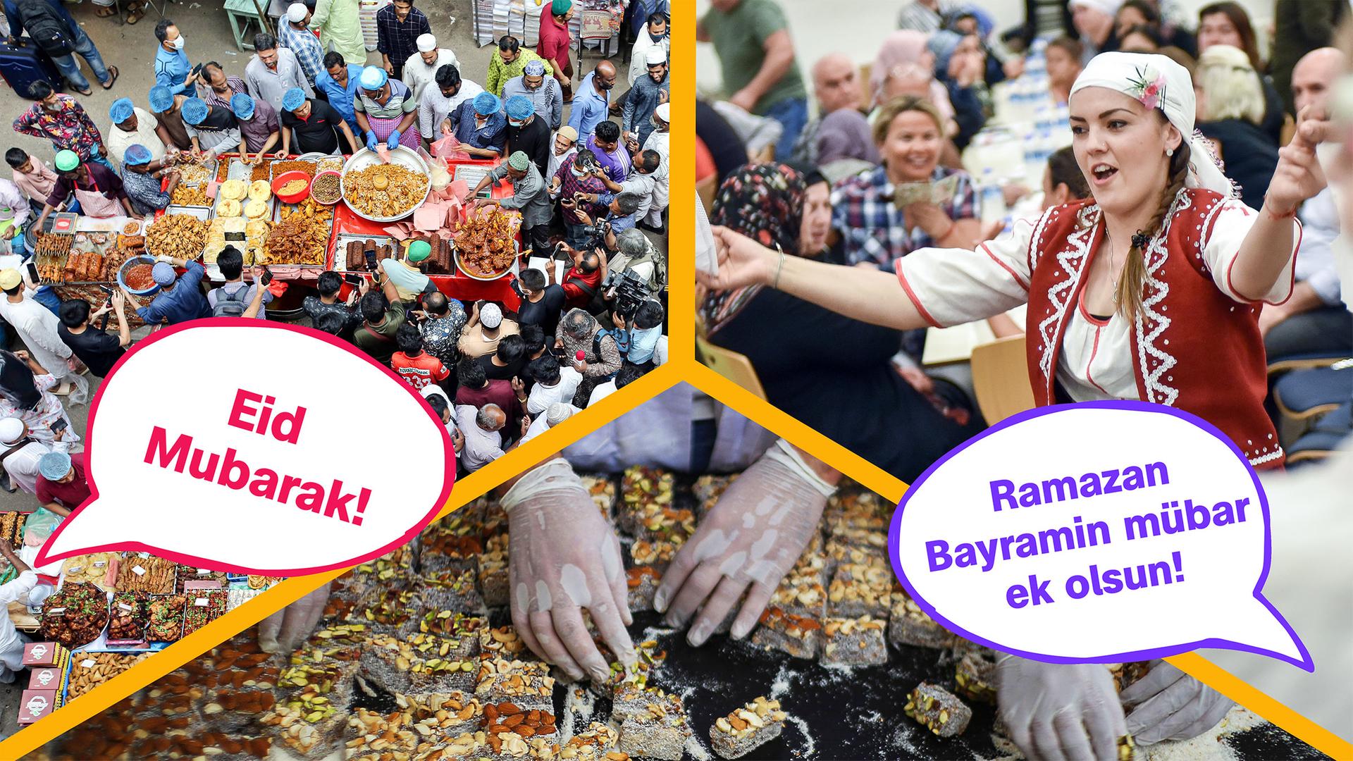 Menschen feiern Ramadan-Ende und backen Süßigkeiten