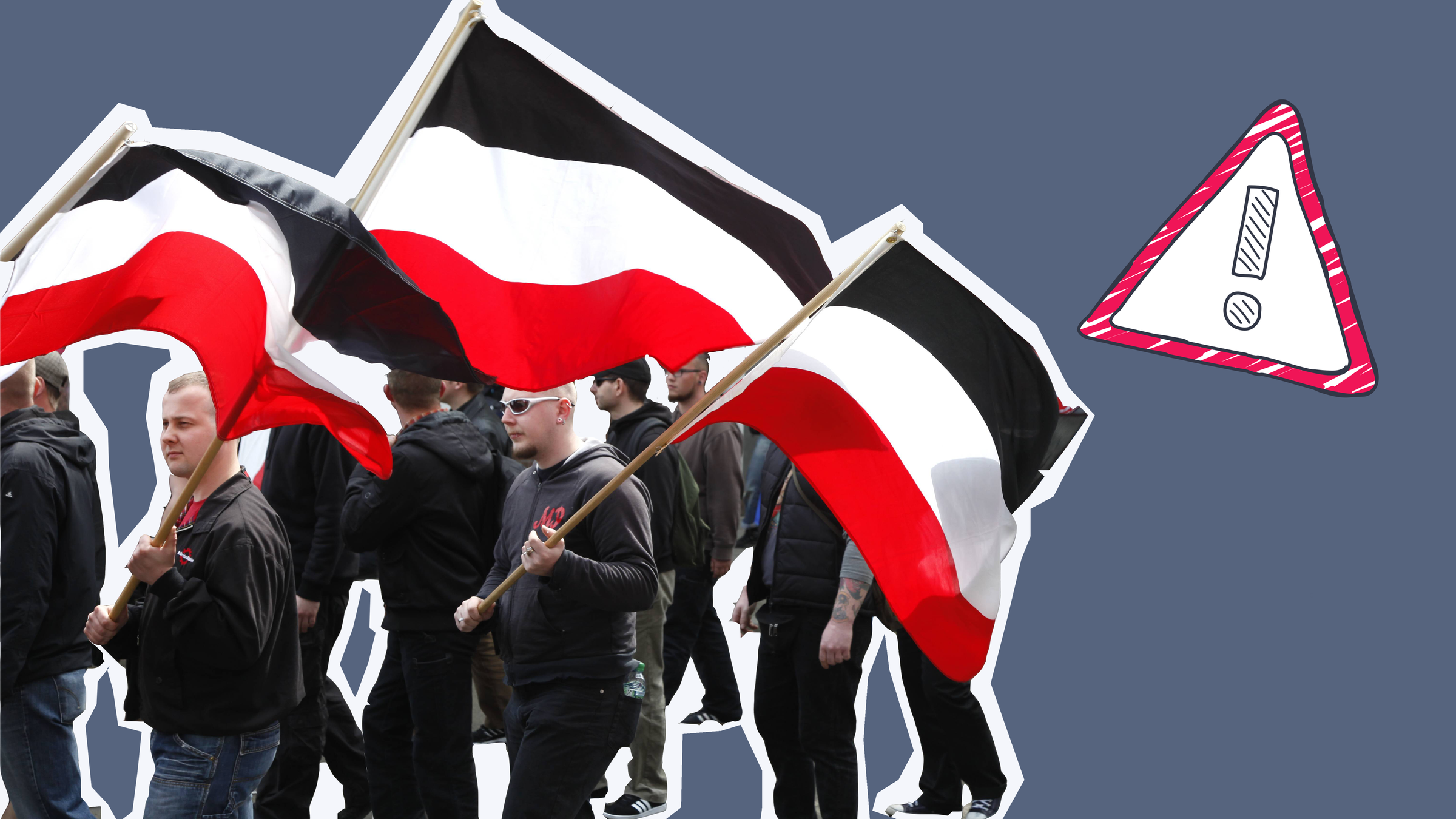 Rechtsextreme mit Glatzen und Fahnen marschieren 