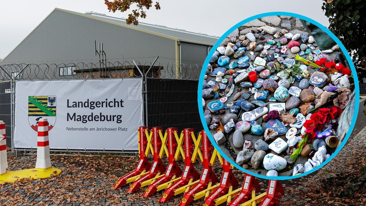 Gerichtshalle und Gedenksteine