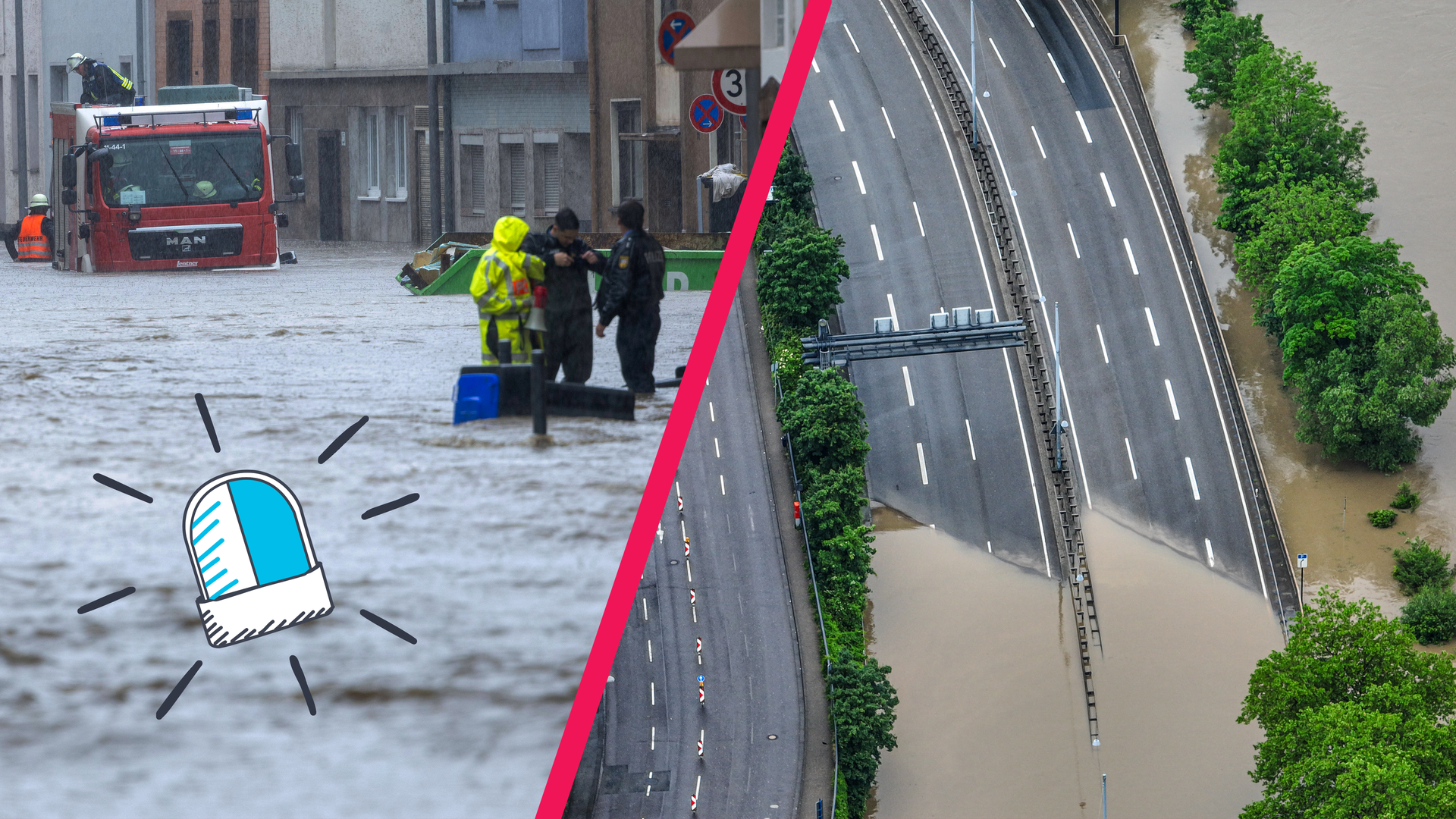 Hochwasser im Saarland, überflutete Straßen