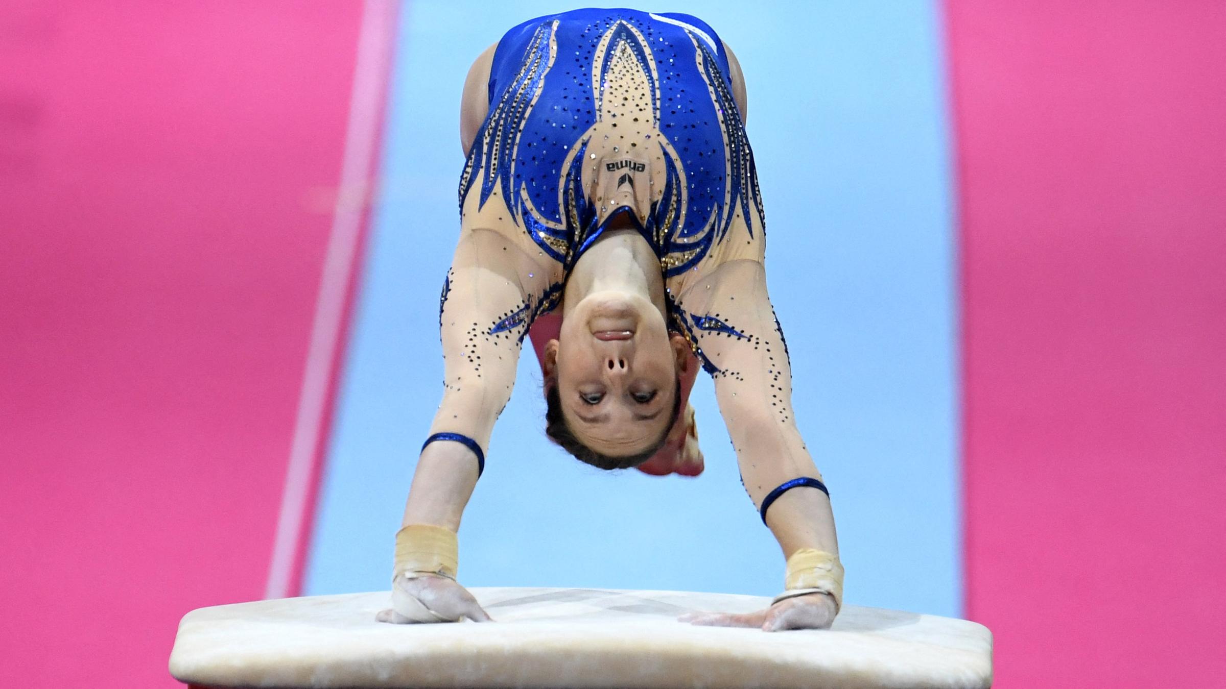 2022 European Championships, Kunstturnen Olympiahalle, München, Deutschland - 13. August 2022 die deutsche Sarah Voss im Einsatz beim Endgewölbe der Frauenmannschaft