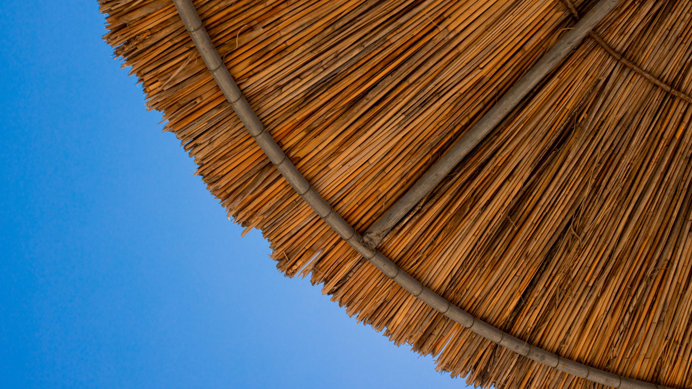 ein Sonnenschirm vor blauem Himmel