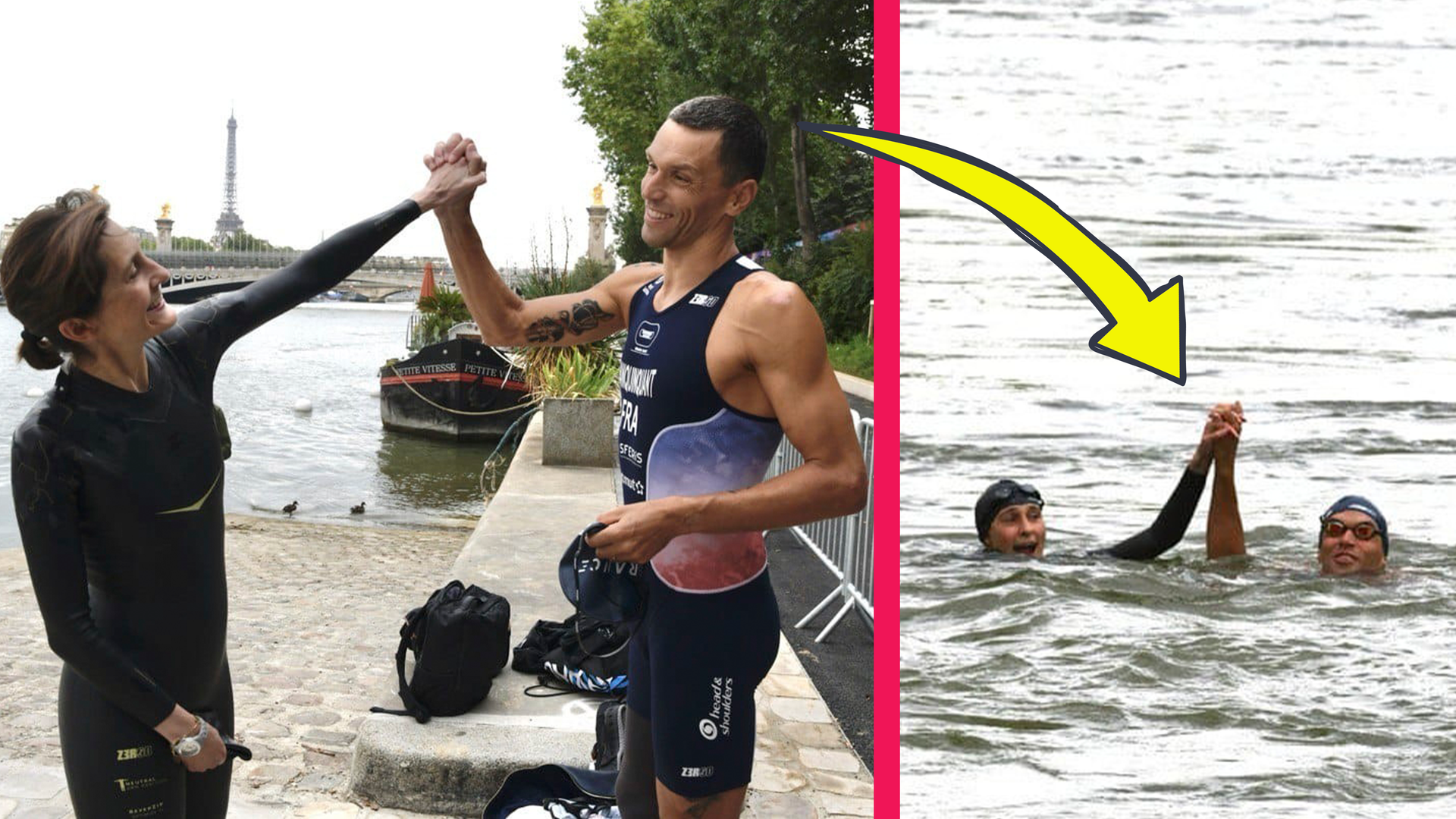 Französische Sportministerin und Schwimmer baden in der Seine.