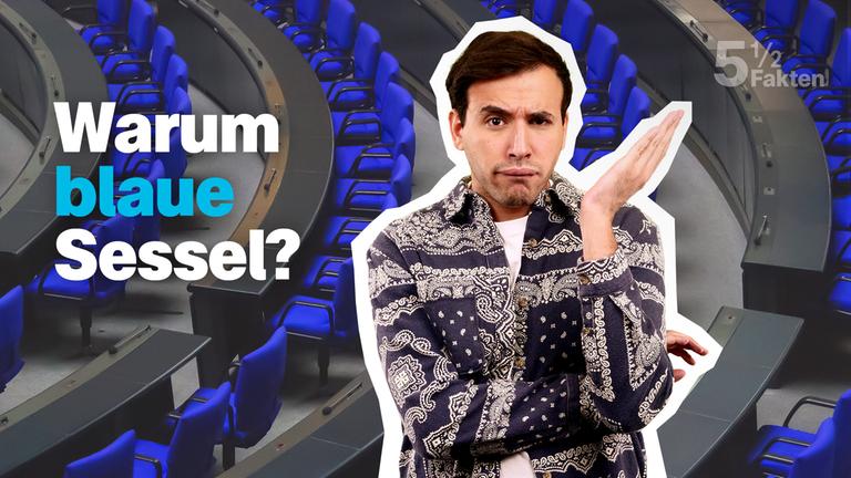 Sherif mit Grafik zum Bundestag und den blauen Stühlen