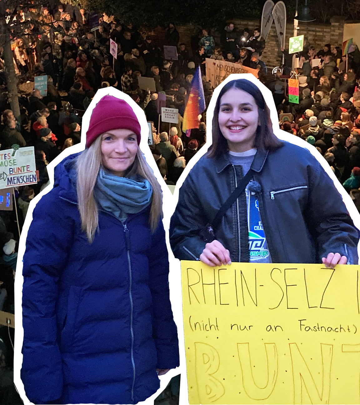 Simone mit Organisatorin bei Demo gegen Rechts in Nierstein