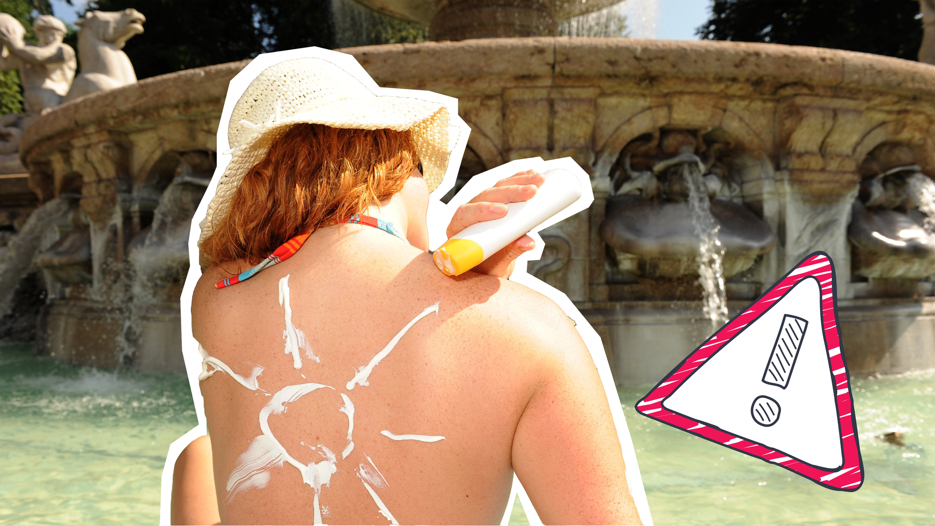 Sonnencreme im Urlaub mit Warnschild