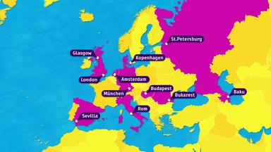 Karte mit den Spielorten der Fußball-Europameisterschaft 2020