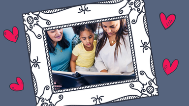 Familie im Rahmen mit Herzchen