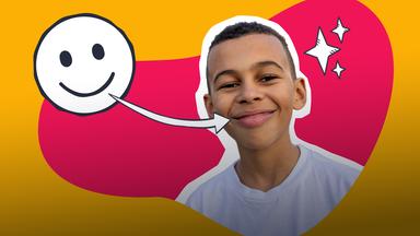 Junge, der grinst und ein Smiley 