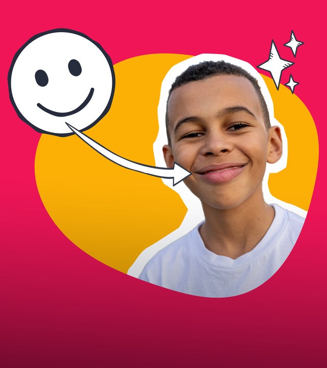 Junge, der grinst und ein Smiley 