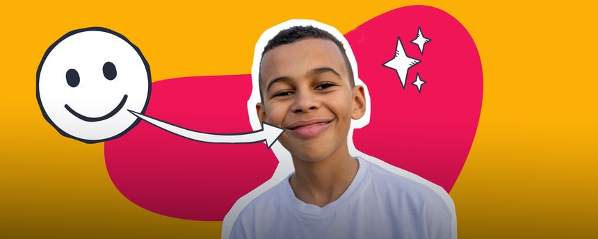 Junge, der grinst und ein Smiley 