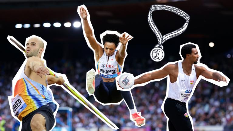 Leo Neugebauer, Malaika Mihambo und Julian Weber in ihrer Wettkampf-Disziplin.