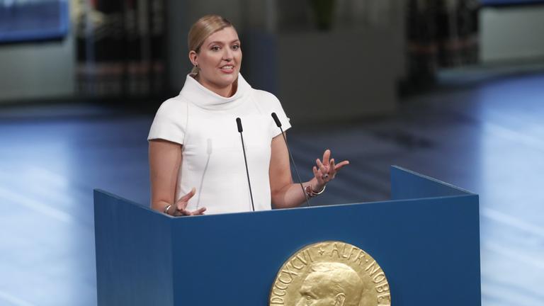 Beatrice Fihn von der  Anti-Atomwaffen-Kampagne ICAN in Oslo.