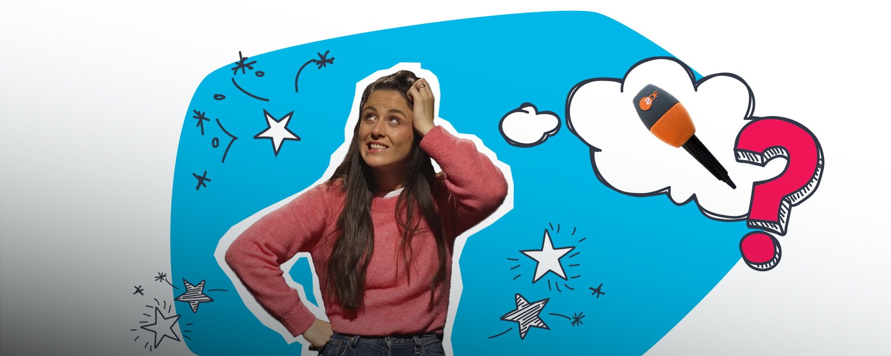 Teresa kratzt sich am Kopf. Eine Gedankenblase zeigt das Star-Mikrofon.