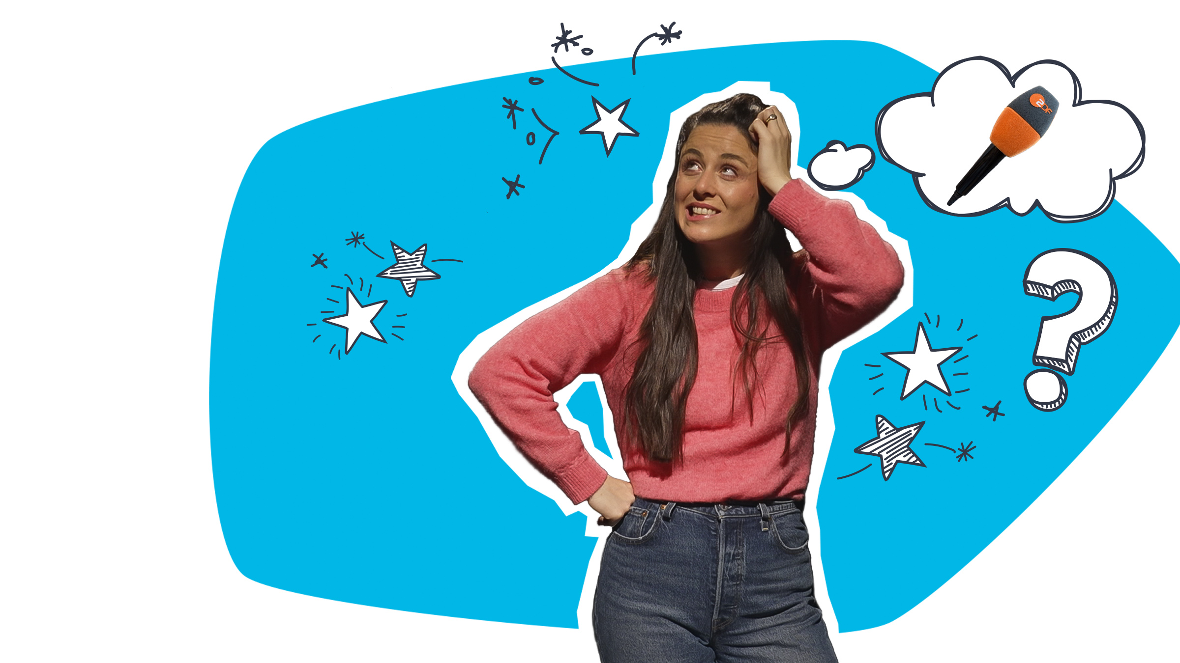 Teresa kratzt sich am Kopf. Eine Gedankenblase zeigt das Star-Mikrofon.
