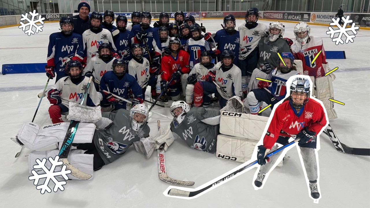 Teresa mit Eishockeymannschaft