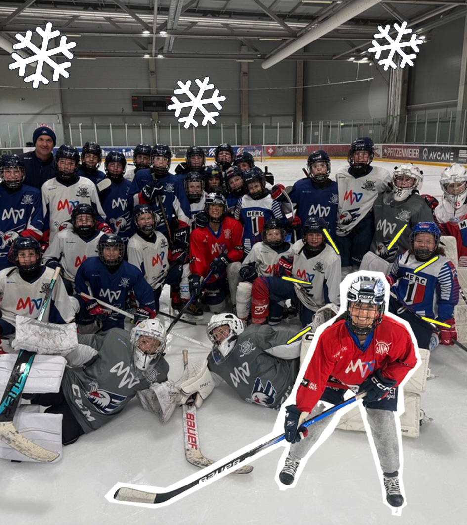 Teresa mit Eishockeymannschaft