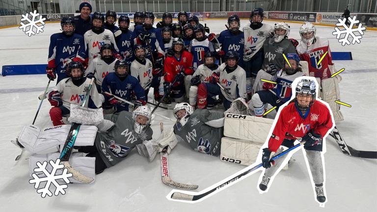 Teresa mit Eishockeymannschaft