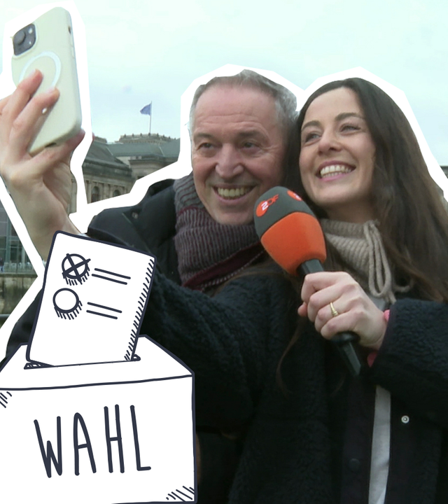 logo!-Reporterin Teresa macht Selfie in Berlin, Doodle Wahl, Doodle Daumen hoch