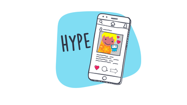 Grafik: Handy + Wort "Hype" 