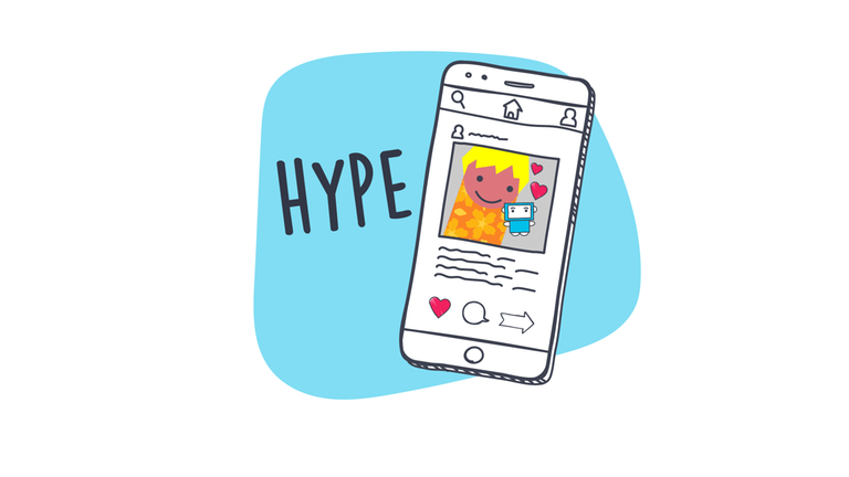 Grafik: Handy + Wort "Hype" 